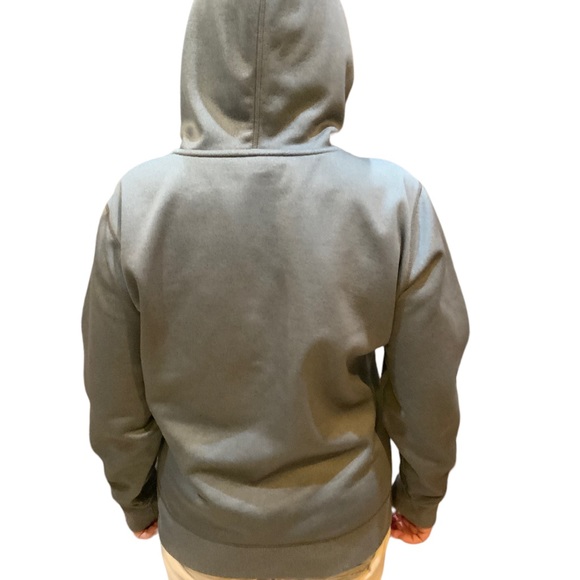 Women’s L Under Armour Hooded Sweatshirt Grey Pink.  Dark Gray with Pink symbol - Picture 3 of 7